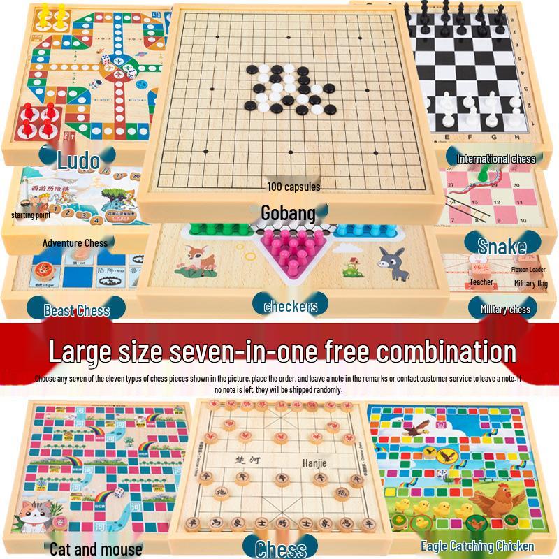 Multi-Board Game Set: Go-Moku, Checkers, Chinese Checkers, Chess, Animal Chess, Army Chess – Parent-Child Educational Toy