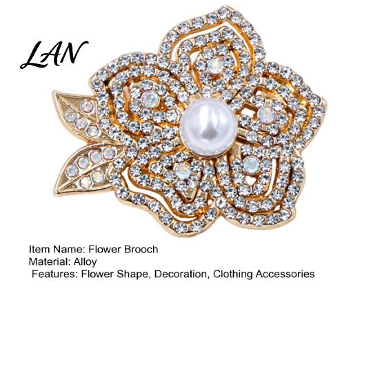 Decorative Flower Pin Faux Pearl Rhinestone Brooch, Women Girls Retro Floral Lapel Non-fading Pin, Badge for Clothes Bag Hat Scarf Suits Secure Clasp