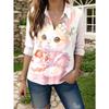 Plus Size Women's Long Sleeve Shirt Cute Cat Print Shirt