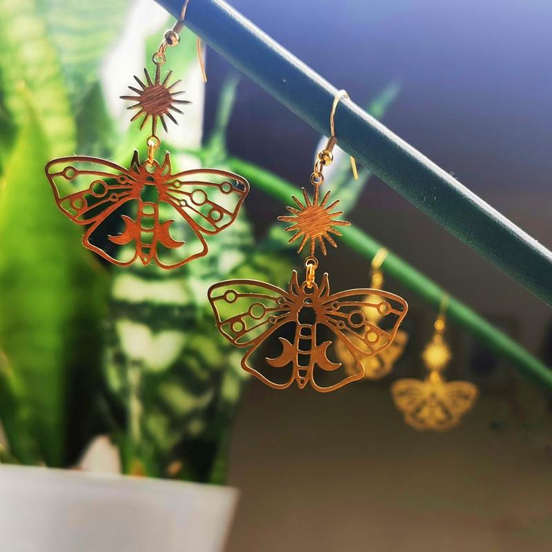Star and Moon Bohemian Butterfly Moth Earrings