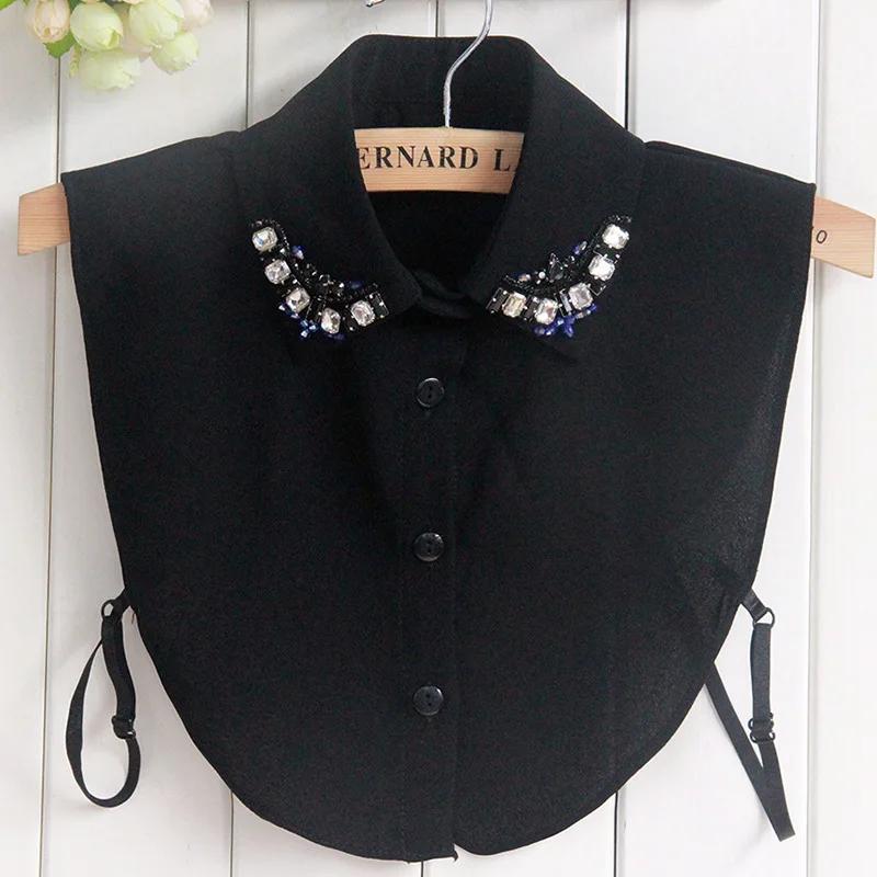 

Модная женская шифоновая рубашка с ложным воротником для женщин, накладной воротник с лацканами, блузка, топ, декоративный съемный воротник с бусинами для свитера