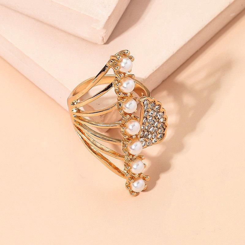 Elegant Geometric Pearl Ring for Women - Japanese & Korean Style, Light Luxury Design, Simple Alloy Hand Jewelry
