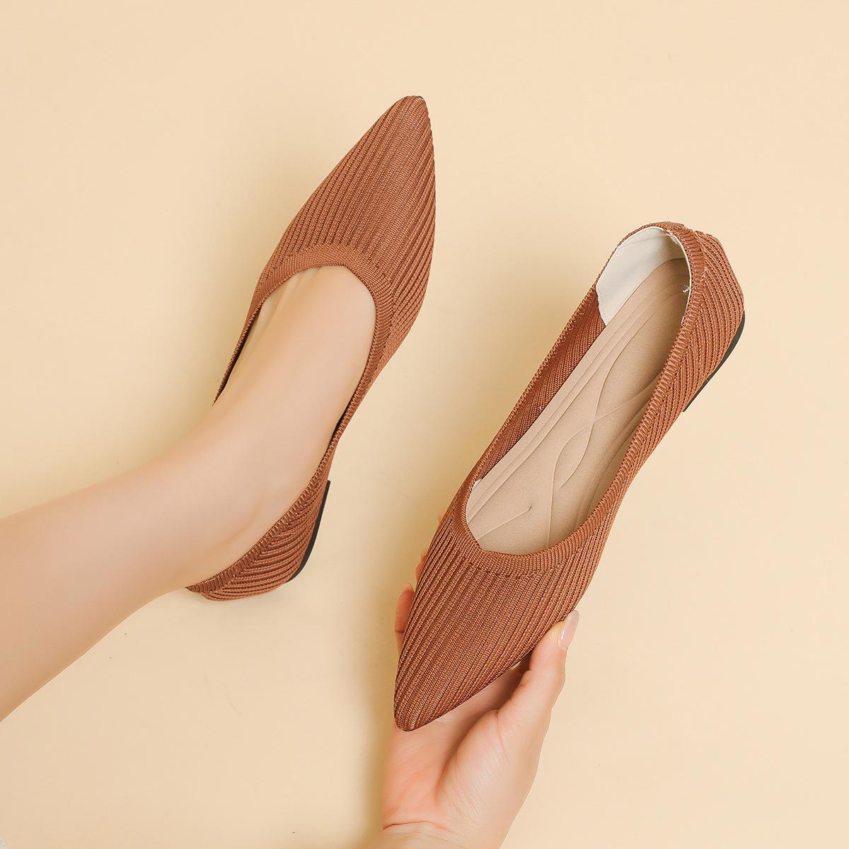 

Модные балетки с острым носком для женщин, полосатые тканевые лоферы на плоской подошве, удобные слипоны, женские мокасины на мягкой подошве, женские балетки для босоногой ходьбы 34 оранжевый