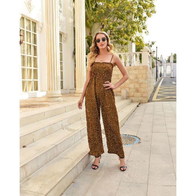 Women'S Polka Dot Print Strapless Loose Wide-Leg Jumpsuit