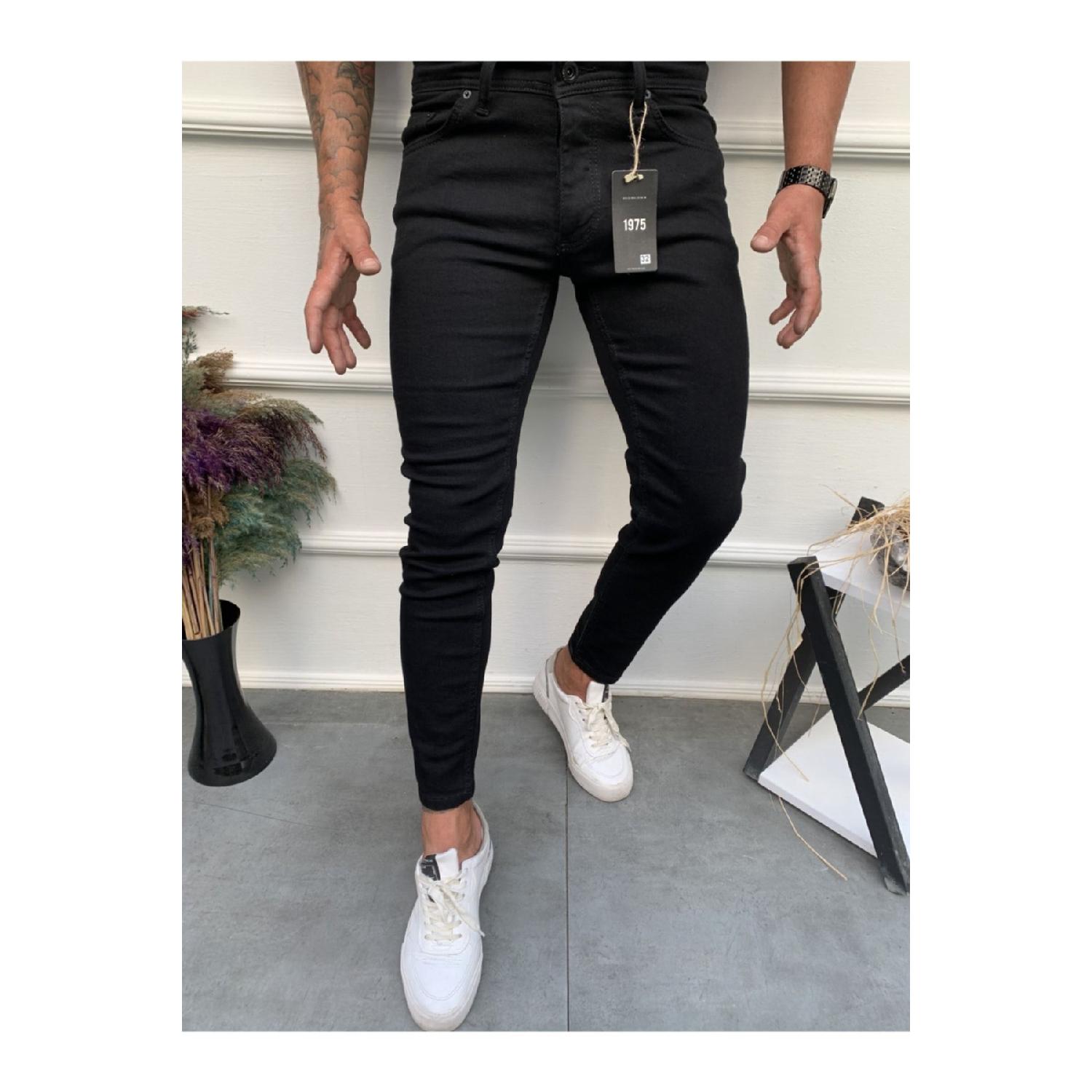 

Мужские джинсы скинни из лайкры, однотонные, черные 29 чёрный