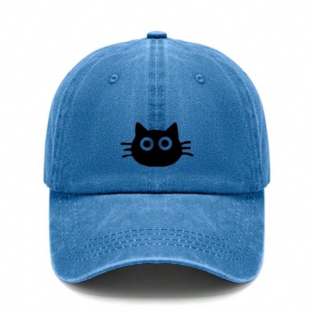 Cute Cat Face Print Baseball Cap - Unisex Adjustable Lightweight Breathable Dark Grey Casual Outdoor Sports Hat For Daily Wear, Minimalist Streetwear