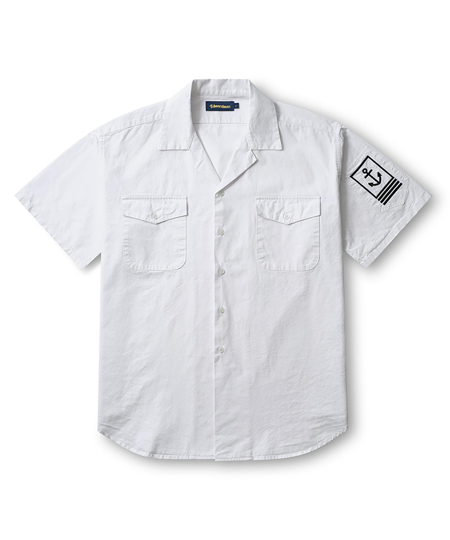 Edward Max (White) Marine Open Collar Sleeve Embroidered Short Sleeve Shirt Xl(105)