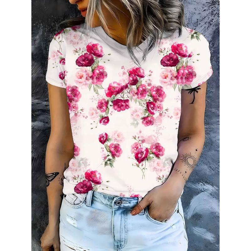 Ladies' T-shirt Cartoon Animals 3D Printing Fashion Women's Short Sleeve Round Neck Casual Comfortable Top