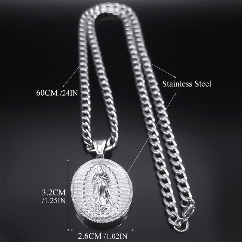 Religious Virgin Mary Pendant Necklaces for Women Men Stainless Steel Our Lady of Guadalupe Christian Necklaces Jewelry NZZ407S0