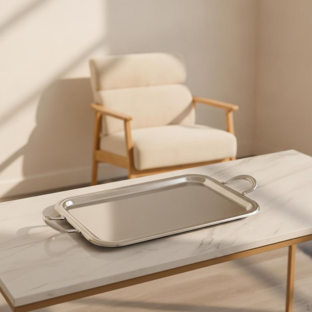 Stainless Steel Tray with Handles MirrorPolished Serving Silver Metal Platter for