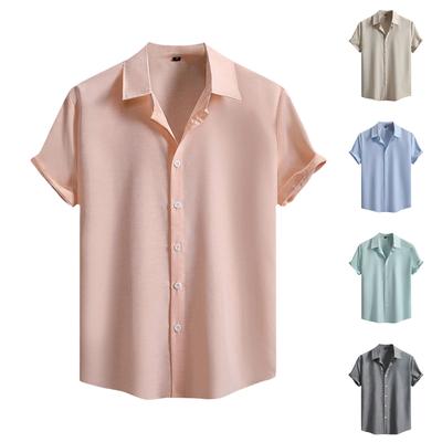Men'S Fashion Collar Solid Color Shirt Casual Short Sleeved Top