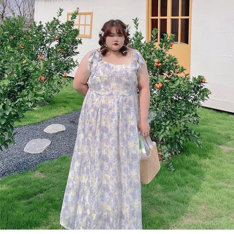 

Платье больших размеров с цветочным принтом на тонких бретельках, летнее нежное стильное длинное платье для женщин 5XL