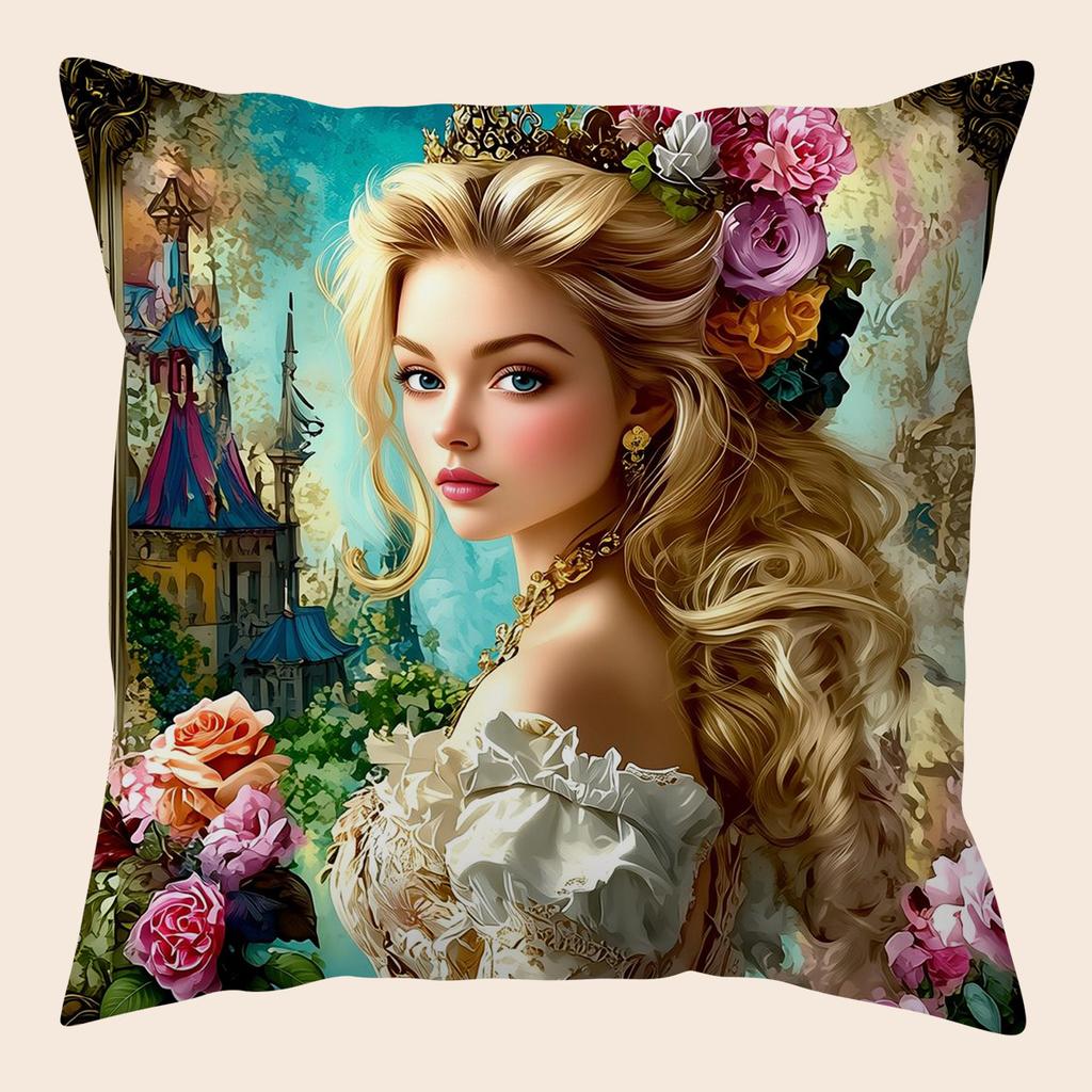 2D Flat - Jit1pc 45*45Cm, Tale Princess Castle Pillowcase, Vintage Palace Style Cushion Cover, Perfe
