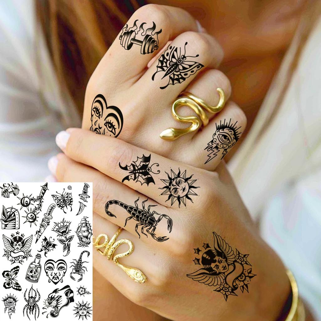 1 Foglio Tatuaggi Temporanei Tigre Falce Farfalla Per Dito Collo Adulto, Adesivi Tatuaggio Finto Temp Lunga Durata Realistico