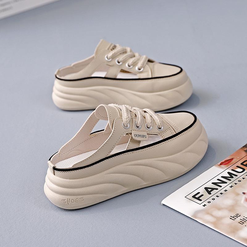 Little White Shoes Schoolgirl Summer New One-pedal Lazy Shoes Versatile Thick-soled Bag Head Half Slippers A15