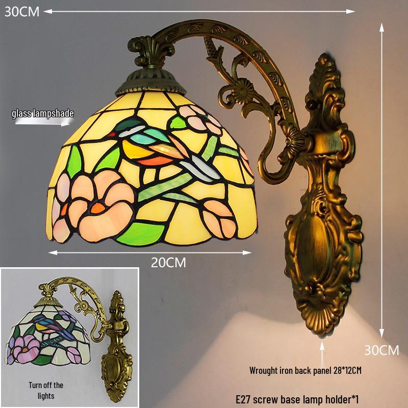 Retro European Tiffany-Style Wall Lamp for Bedroom, Hallway, or Bathroom Mirror