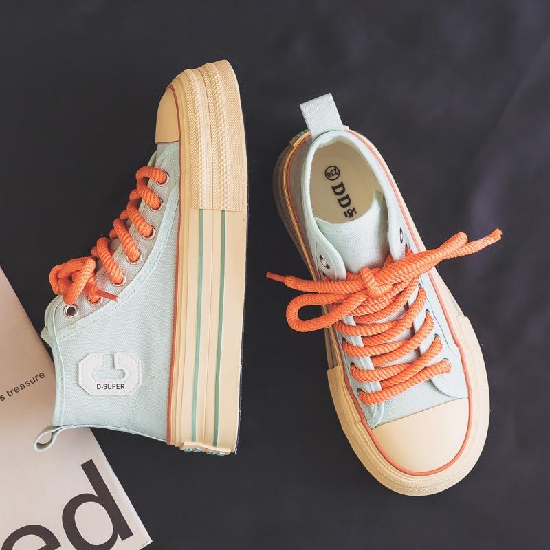 2025 Summer Women's Sneakers New Canvas Lace-Up Women's Sports Shoes Breathable Platform Sneakers Shoes White Casual Women Shoes