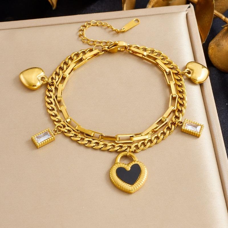 Ensemble de Bracelets à Breloques Superposés Plaqué Or 18 Carats, Bracelet Chaîne Maille Cubaine Paperclip avec Pendentif Cadenas en Forme de Cœur pour Femmes