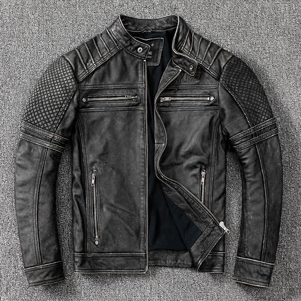 Harley Éxito de Taquilla Motocicleta Vintage Hecho Viejo Cuero Cuero Chaqueta de Cuero para Motociclista para Hombre