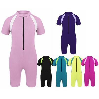 One-Piece Quick Dry Short Sleeves Zippered Shorty Wetsuit Bathing Suit Rash Guard Swimwear for Girls
