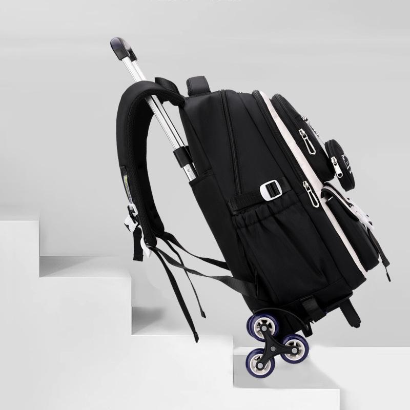 Natural Fish Design Trolley Backpack for Middle School Girls - Large Multi-Layer Capacity