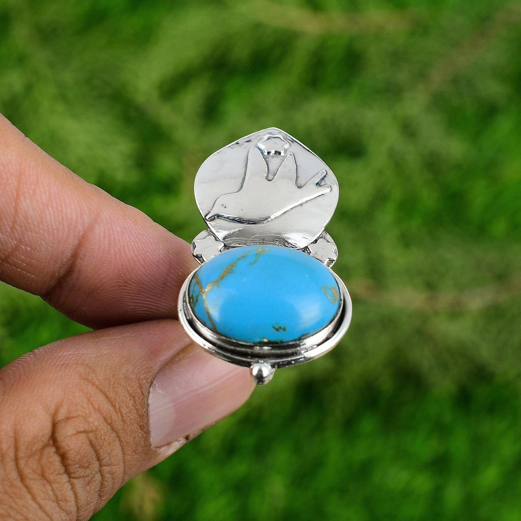 Natural Copper Arizona Turquoise Solitaire Adjustable Ring 925 Silver