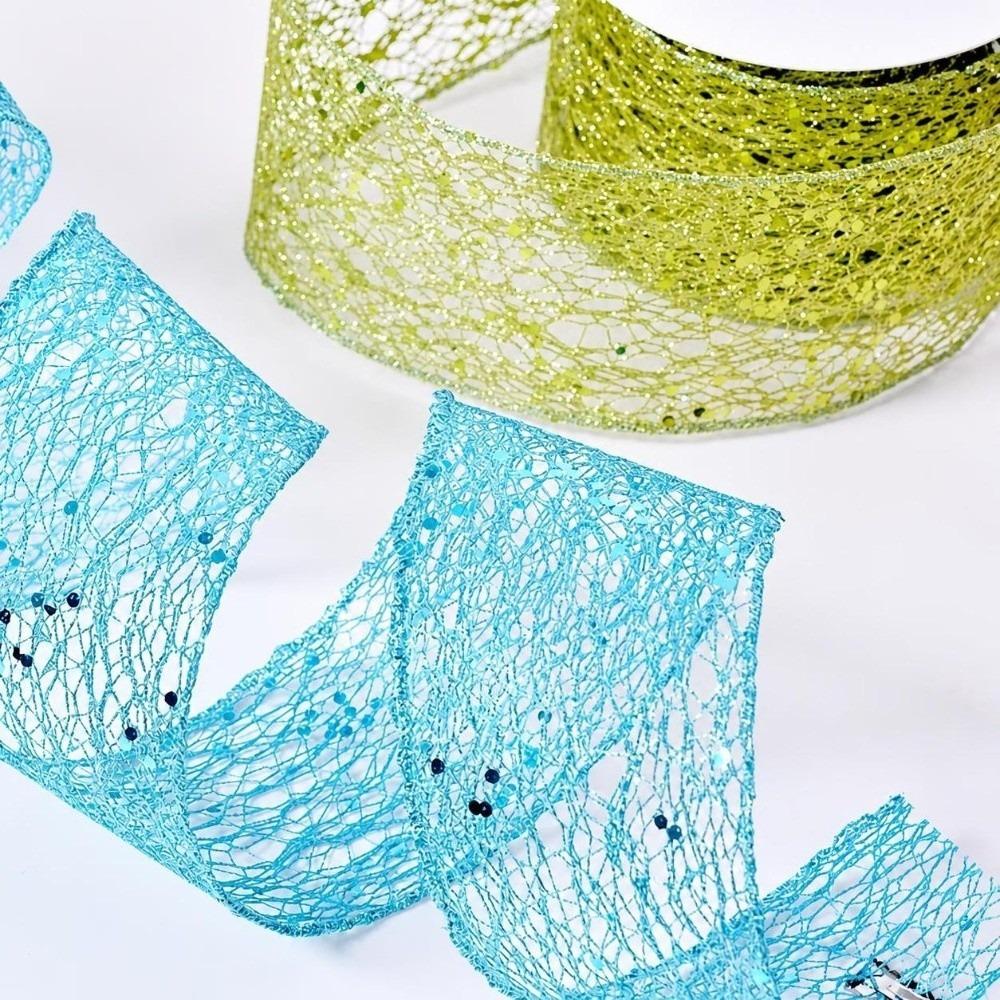 10 Yards/Roll Glitter Mesh Ribbon 63mm Width Glitter Sequins Wired Edge Ribbon Gauze Fabric Sparkling Mesh