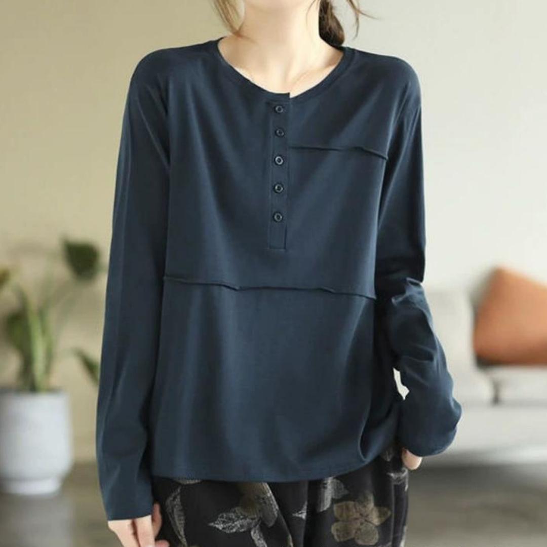 

Женская повседневная приталенная футболка с длинным рукавом, с отделкой и пуговицами снизу, для весны и осени L серый