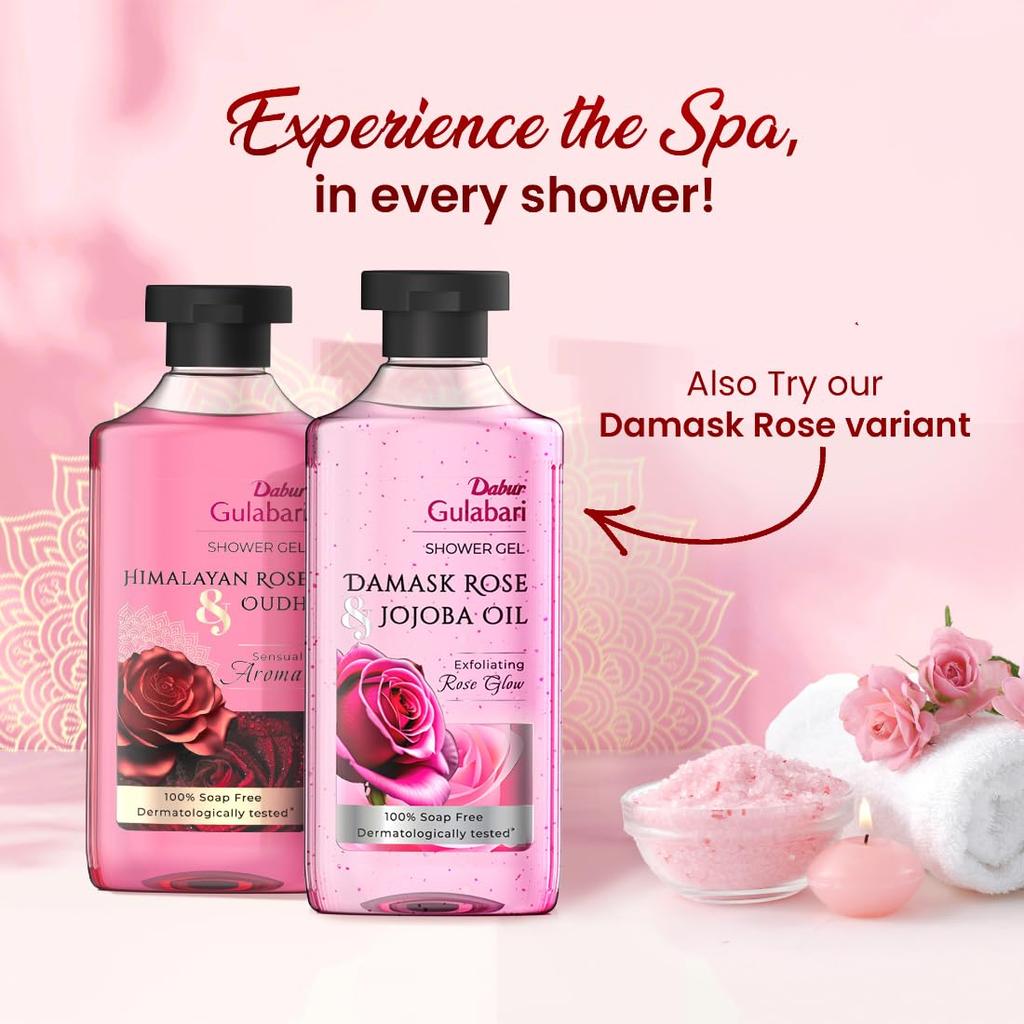 Dabur Gulabari Himalayan Rose & Oudh Shower Gel 250ml | Sensual Aroma | Luxurious Body Wash | Radiant Rose Glow | Soap Free & Paraben Free