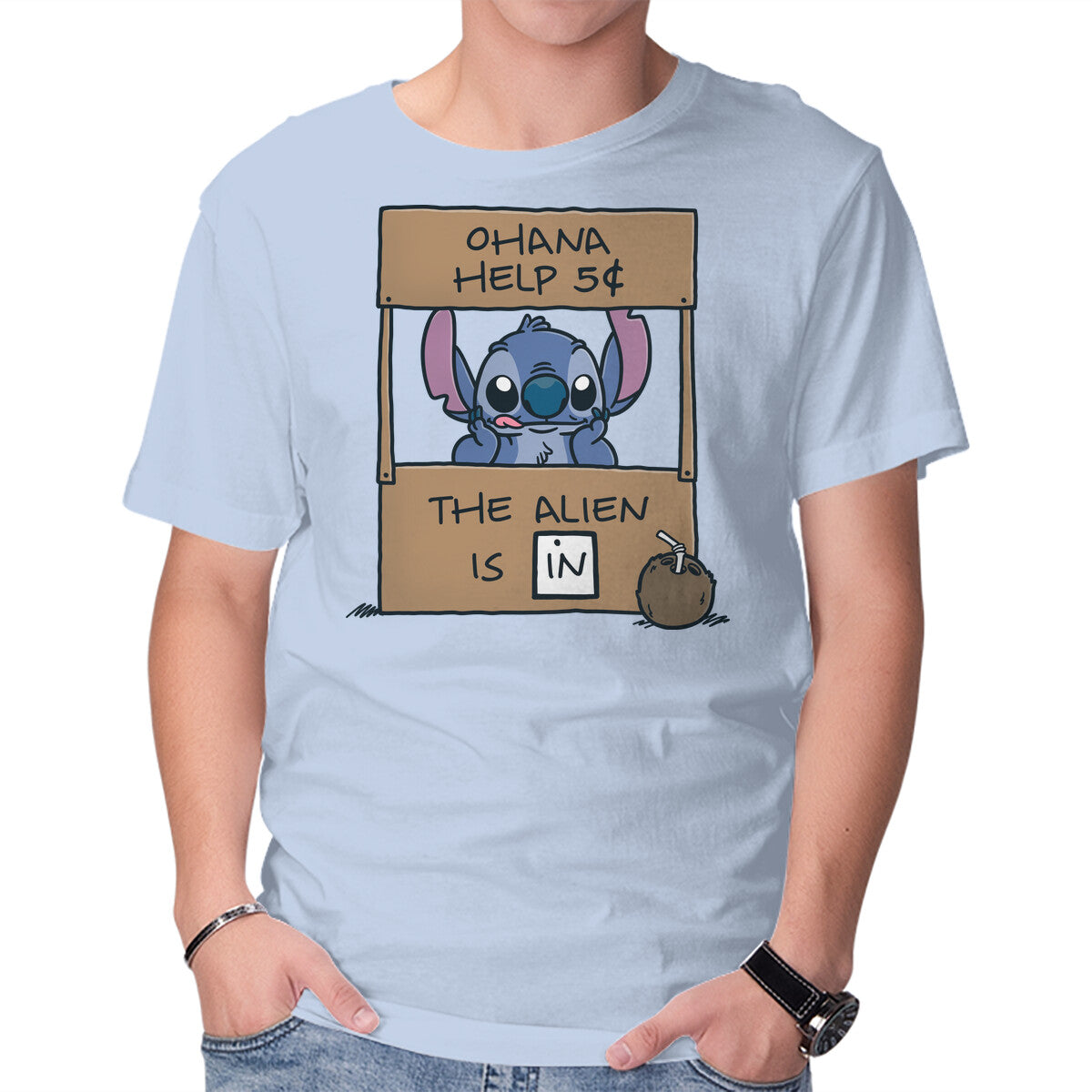 Unisex Crew Neck T-Shirt Ohana Help Graphic Short Sleeve Casual Tee L