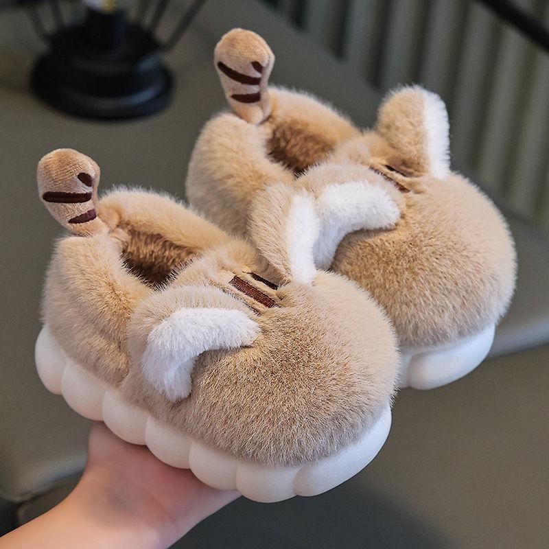 Children's Cotton Shoes New Cartoon Cute Wool Slippers Children's Plus Velvet Thick-soled Non-slip Bag with Cotton Slippers