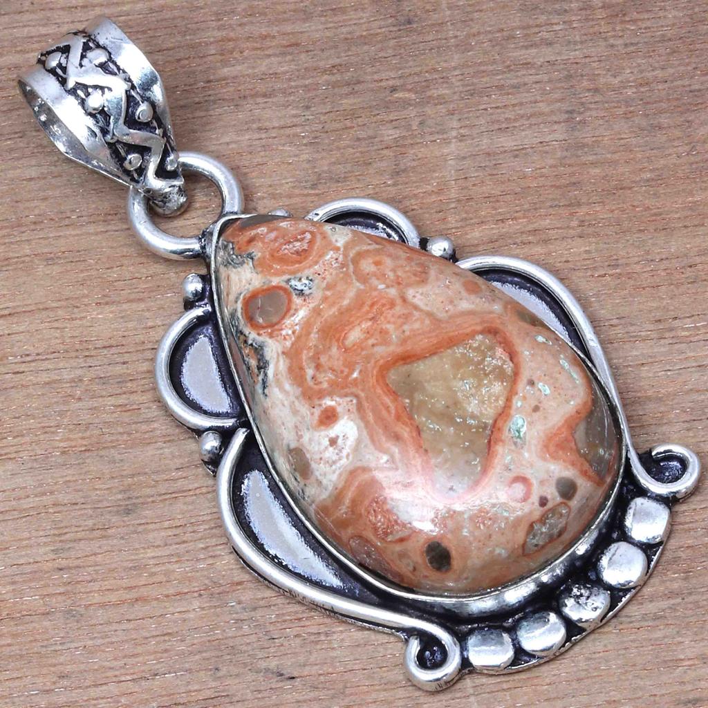 Pendentif Jaspe Œil d'Oiseau Pierre Précieuse Cadeau Saint-Valentin Bijoux en Argent 2.25"