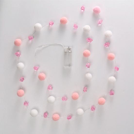 LED Pom Poms String Lights Battery Operated Fairy Light with 20 Faux Crystal Petals LEDs for Valentine's Day Wedding Party