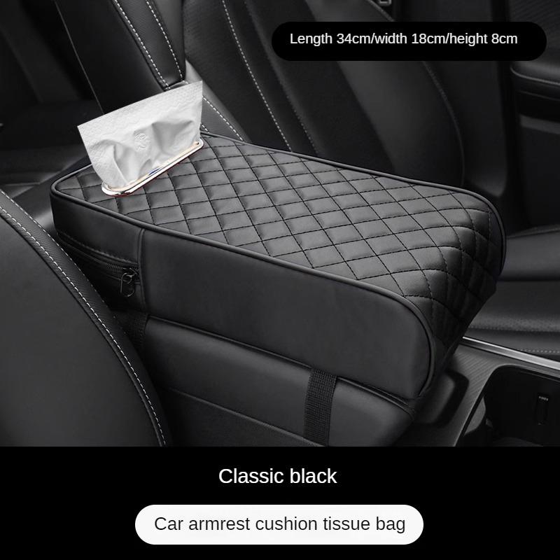Car Armrest Cover Leather With Tissue Storage Memory Foam Height Pad Universal Auto Center Armrest Protective Cushion Support