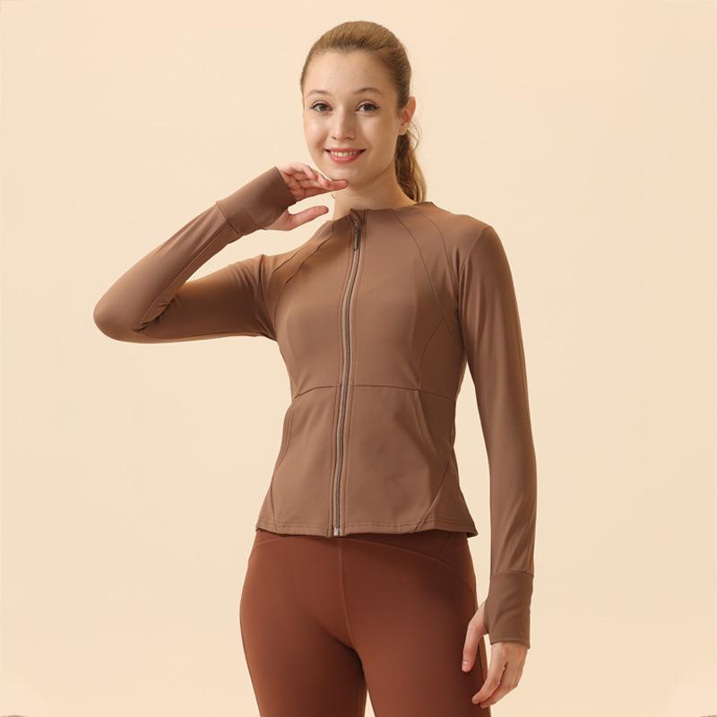 Women's Quick-Dry Zipper Sports Jacket & Yoga Top Set - Sun Protection, Long Sleeve, Tight Fit for Running & Gym
