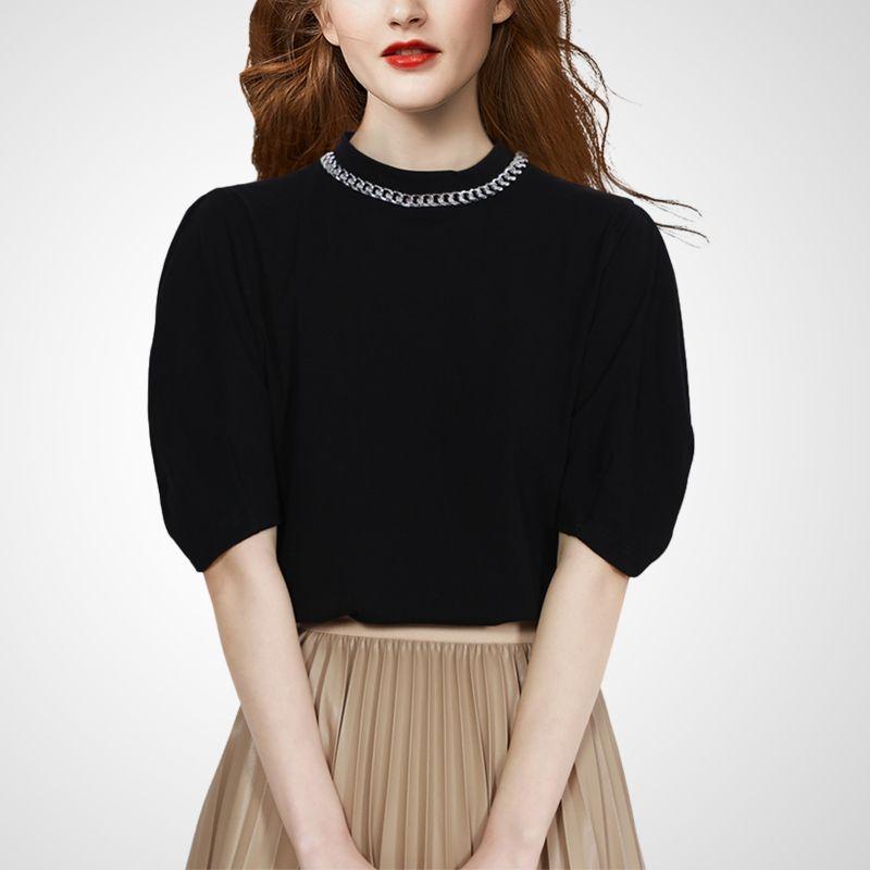 

Нишевая цепочка Минималистичная 2022 год Летняя футболка с коротким рукавом Black- XL