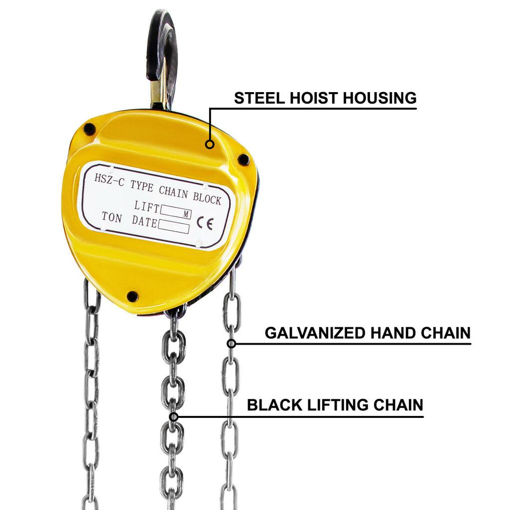 1/2T Chain Hoist Anti-Rust Manual Chain Block 10/20FT 3m/6m with Two Hooks for Lifting Pulling Dragging Construction