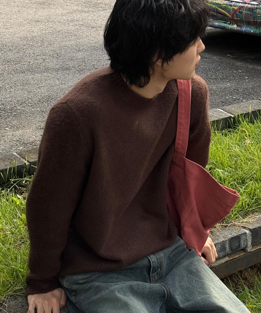 LEIRE Wool Mohair Round Knit [Dark Brown]