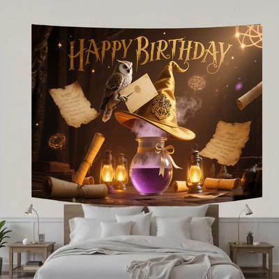 Harry Potter Style-Owl,Magic Potion Theme-Happy Birthday Backdrop for Photo Booth,Party Event,Indoor/Outdoor Celebrations