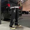 Men Denim Pants Five-pointed Star Pattern Embroidery Loose Wide Leg Streetwear Solid Color Mid Waist Baggy Jeans Straight Trousers for Party