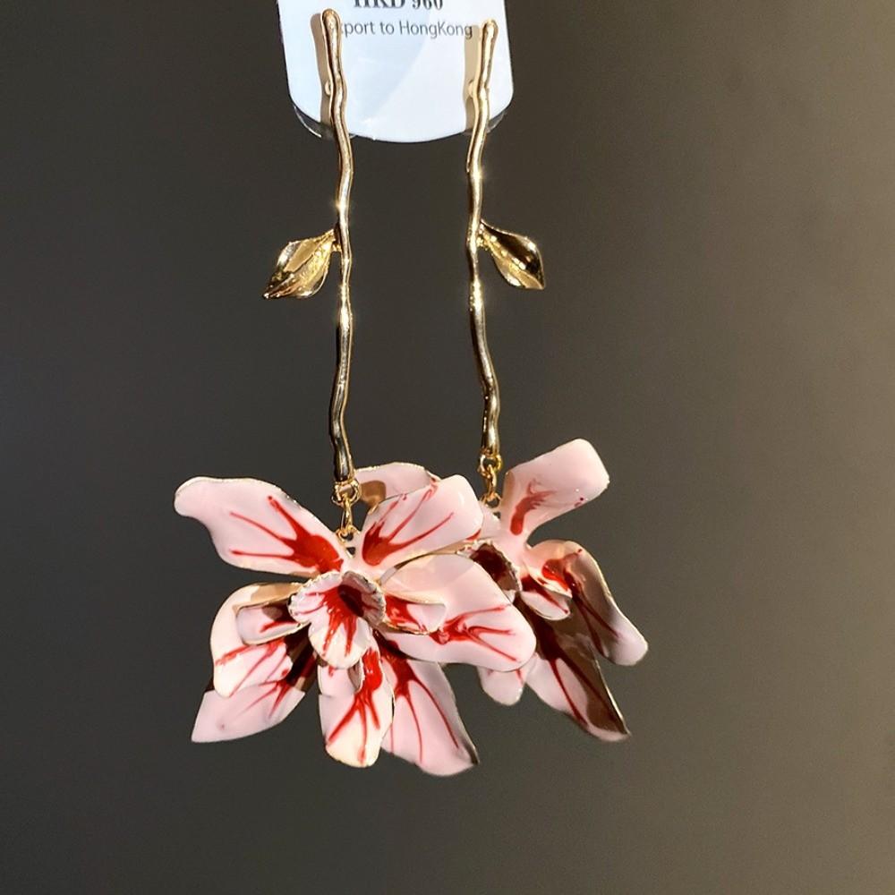 Duże Kwiatowe Emaliowane Kolczyki Wiszące z Kwiatami Cynk Stop Cynku Kolczyki Sztyfty Kolczyki z Kwiatowym Wisiorkiem Wakacje