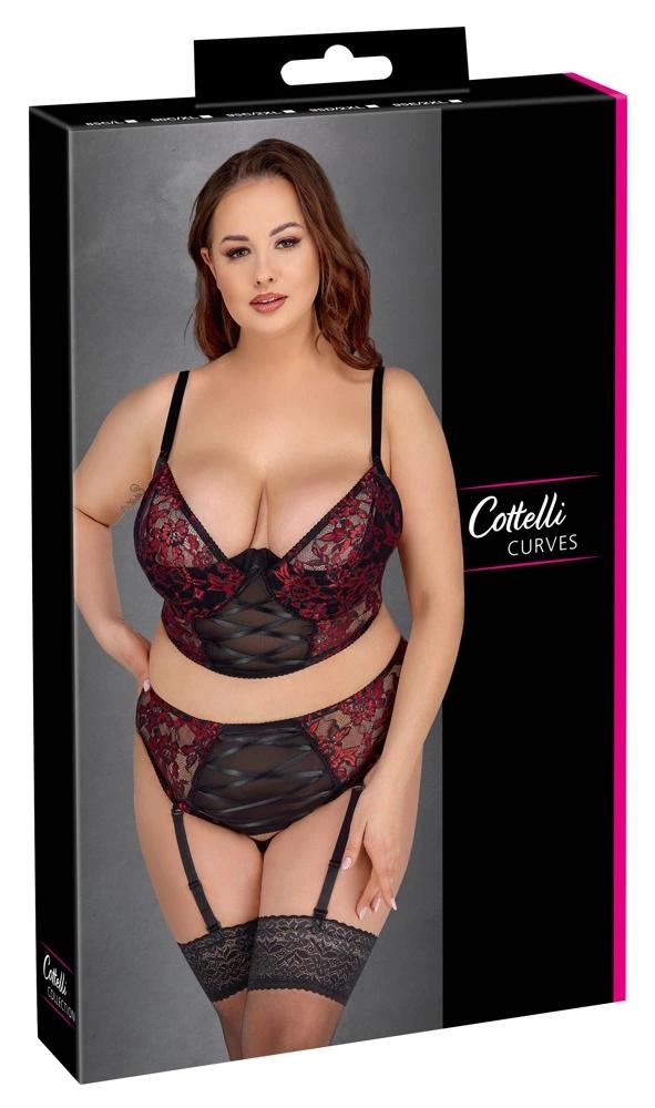 Cottelli CURVES - Sexy Floral Lace Set Black and Red 85C/L
