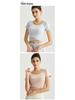 Chinese Style Women's Summer Yoga Top – Short Sleeve, Fixed Cups, Cross Mesh, Pleated, Slim Fit Sports Wear