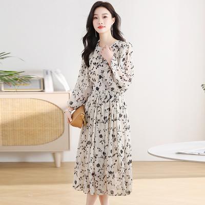 Floral Long Sleeve Dress Women Korean Style Elegant Bodycon Long Dress Spring Autumn Midi Dresses