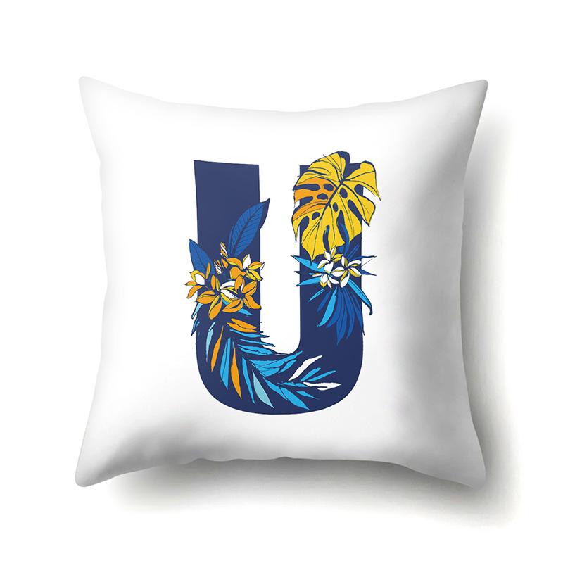 Polyester Pillowcase Tropical Plant Parrot Bird 26 English Letters Home Cushion Cover Bedside Cushion Cover