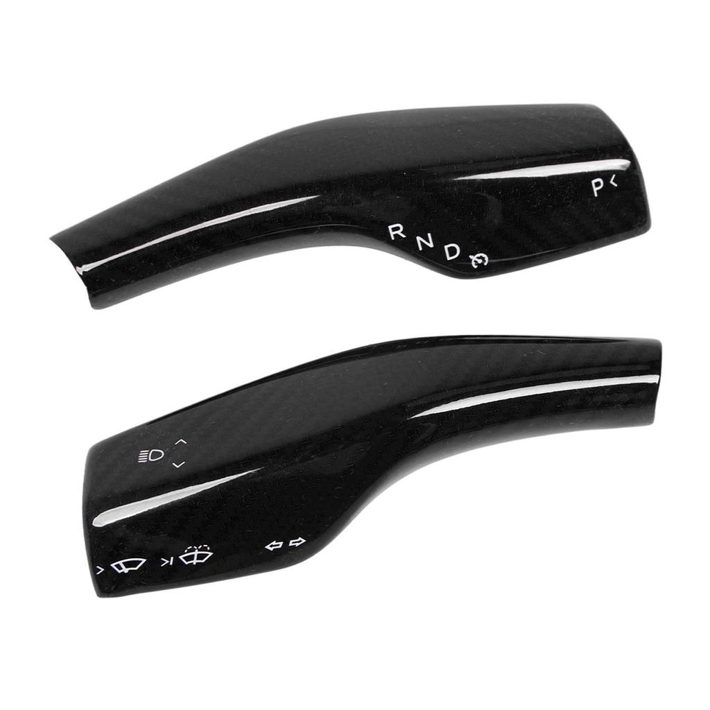 2PCS Steering Wheel Gear Shift Cover Real Carbon Fiber Scratch Proof Replacement for Tesla Model 3 Y 3K Twill Gloss