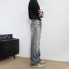 Hot diamond fake hole micro-horn jeans men's trousers loose trend autumn new ruffian handsome casual pants
