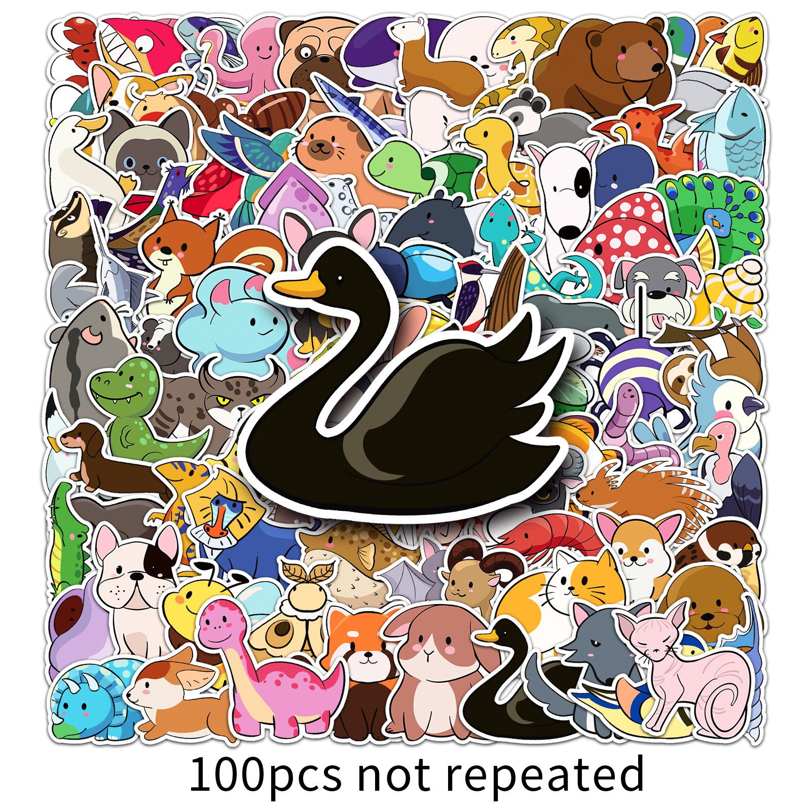 

100 Simple Drawing Animal Graffiti Stickers Cartoon Cute Guka Hand-drawn Decorative Water Cup Mobile Phone Stickers
