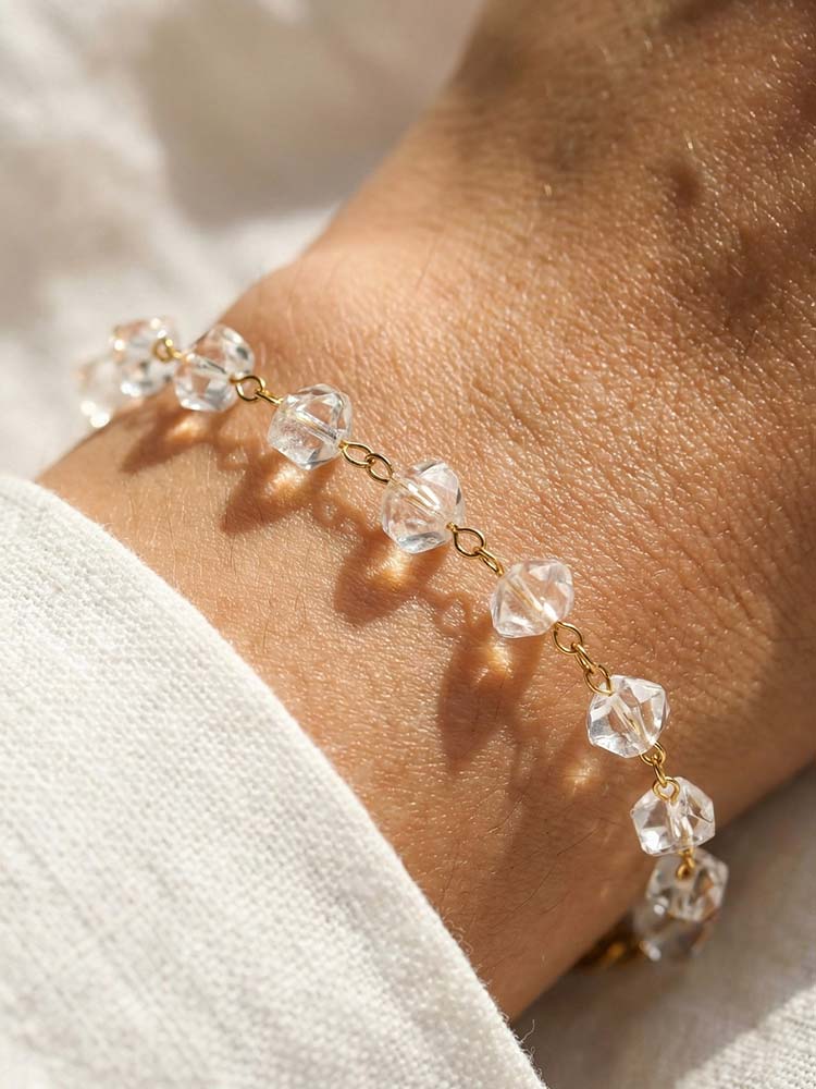 Irregular Transparent Crystal Bead Anklet, Stainless Steel Anklet, Waterproof Foot Jewelry for Women, Summer Beach Boho Jewelry