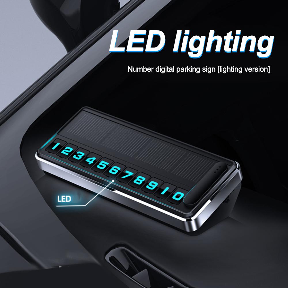 1Pc Solar Car Phone Number Plate Led Lighting Temporary Parking Card Hidden Plates Car Park Stop Multiple Number Parking Gadgets